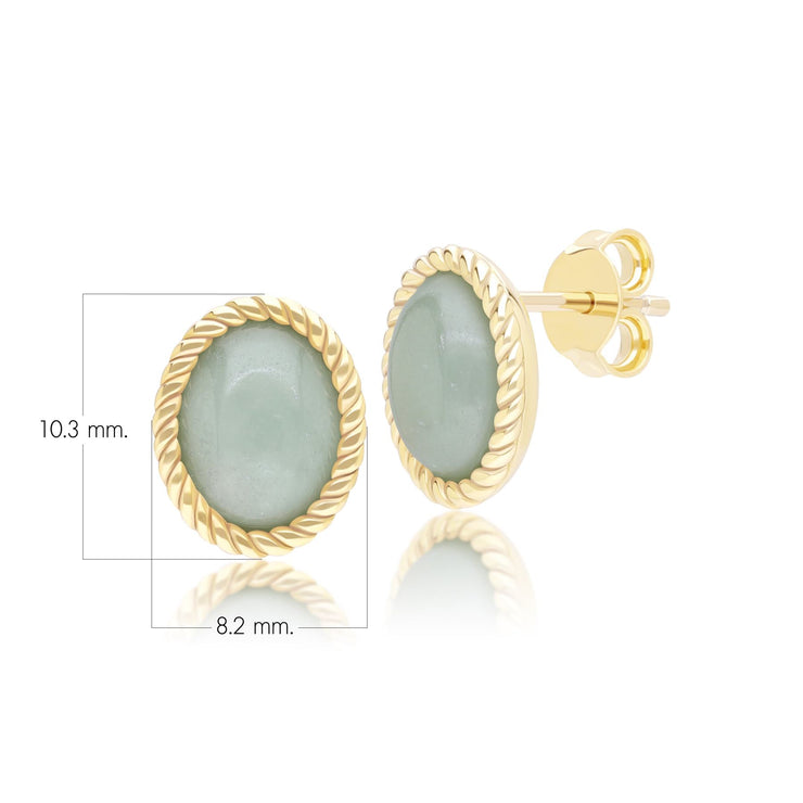 Boucles d'oreilles Clou Classique ovales avec jadéite verte en or jaune 9 carats