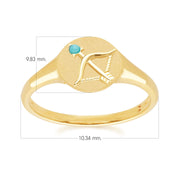 Bague Chevalière Zodiaque Sagittaire en Or Jaune 9ct avec une Turquoise