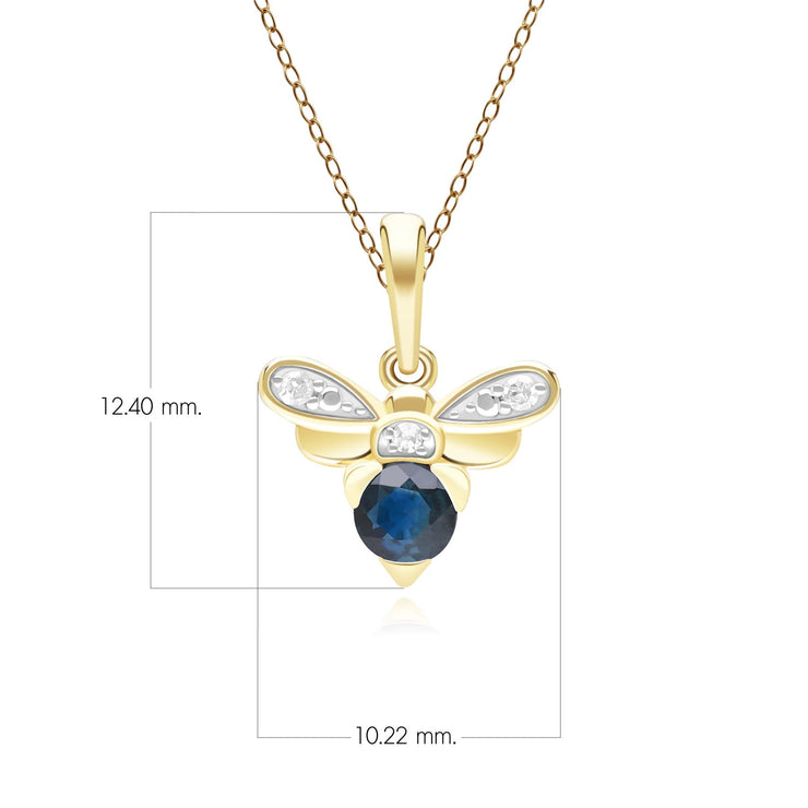 Collier Abeille Style Honeycomb en Or Jaune 9ct avec Blue Sapphire et Diamant