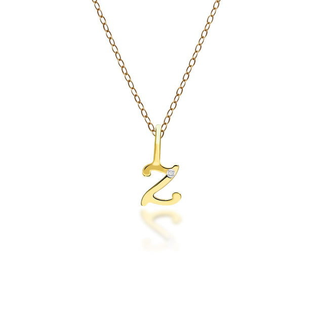 Pendentif Alphabet Lettre Z en Or Jaune 9ct avec Diamant