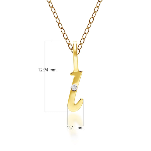 Pendentif Alphabet Lettre L en Or Jaune 9ct avec Diamant