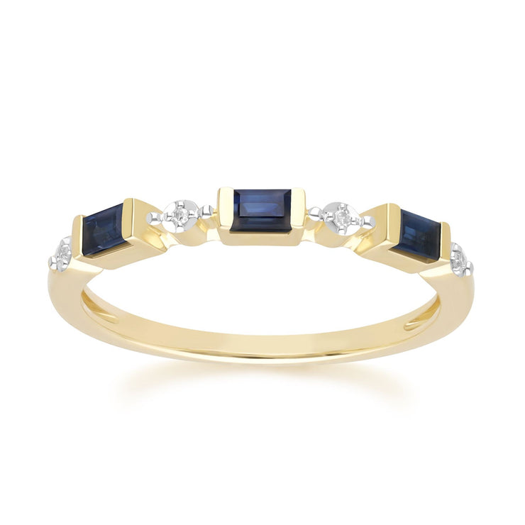 Bague Eternité Classique en Or Jaune 9ct avec Saphir Baguette et Diamants