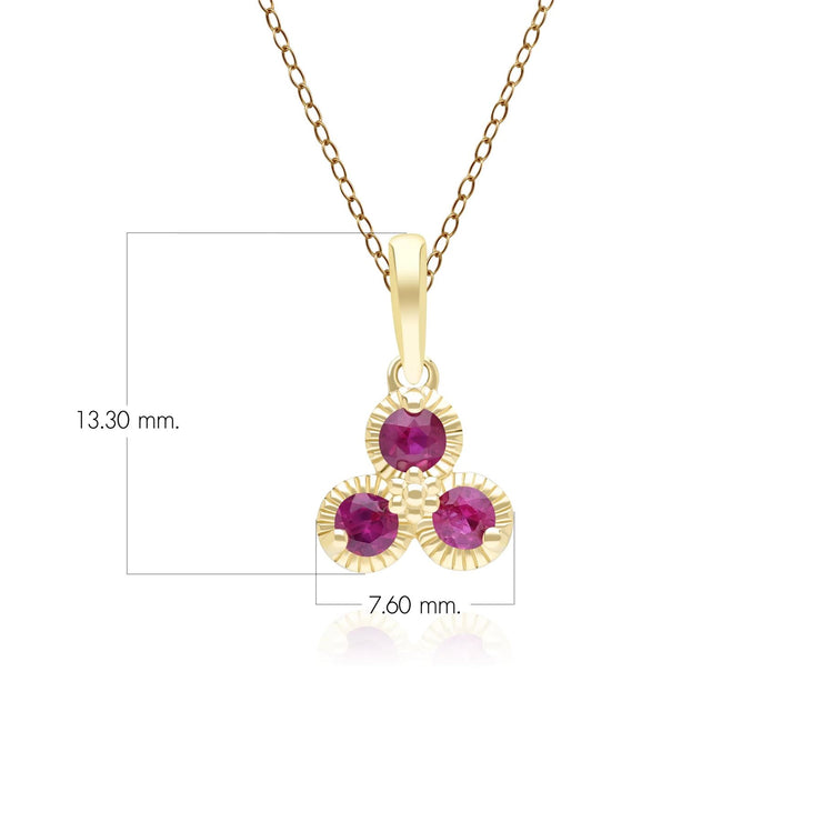 Pendentif Floral avec Trois rubis en Or Jaune 9 Carats