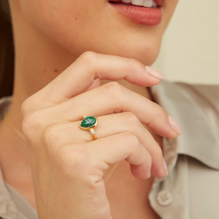 Bague Irrégulier en Argent Sterling Doré à l'Or Fin avec Malachite et Topaze