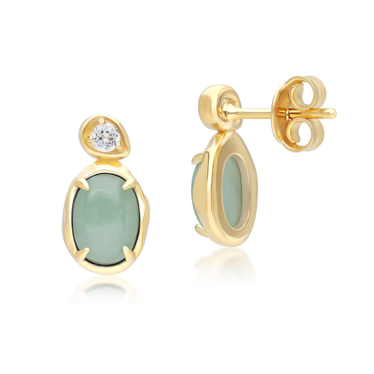 Boucles d'Oreilles Pendantes Irrégulier en Argent Sterling Doré à l'Or Fin avec Jade Verte Teinte Ovale et Topaze