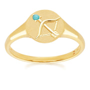 Bague Chevalière Zodiaque Sagittaire en Or Jaune 9ct avec une Turquoise