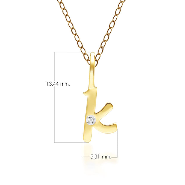 Pendentif Alphabet Lettre K en Or Jaune 9ct avec Diamant