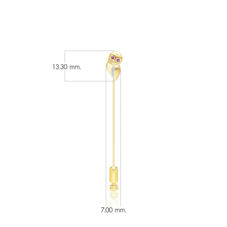 Broche Gardenia Chouette en Or Jaune 9ct avec Rubis et Saphir Blanc