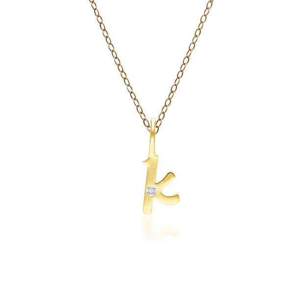 Pendentif Alphabet Lettre K en Or Jaune 9ct avec Diamant