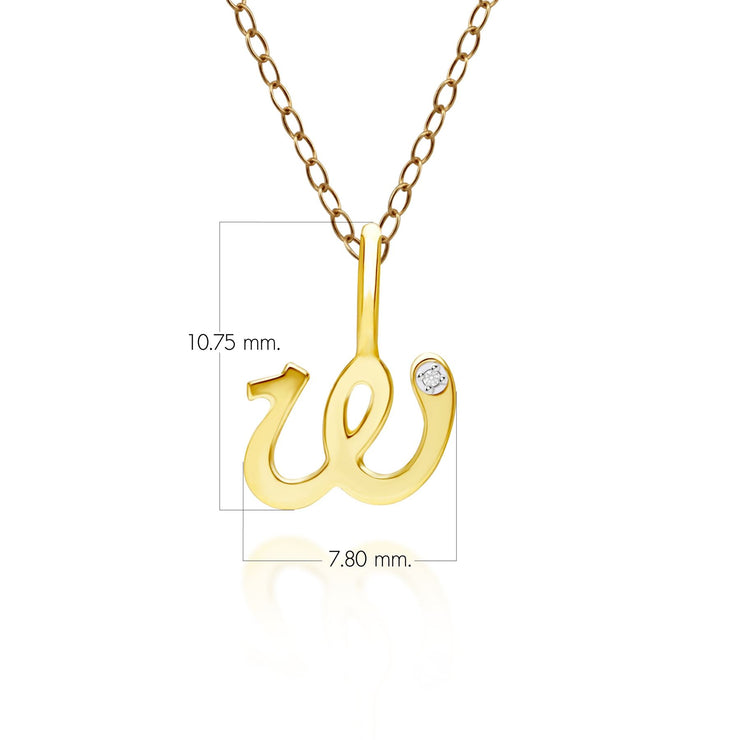 Pendentif Alphabet Lettre W en Or Jaune 9ct avec Diamant