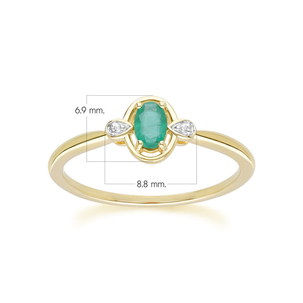 Classic Oval Emerald & Diamond Ring In 9ct Yellow Gold