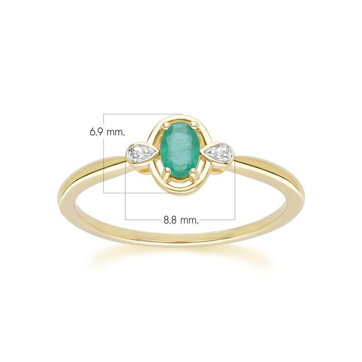 Classic Oval Emerald & Diamond Ring In 9ct Yellow Gold