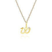 Pendentif Alphabet Lettre W en Or Jaune 9ct avec Diamant