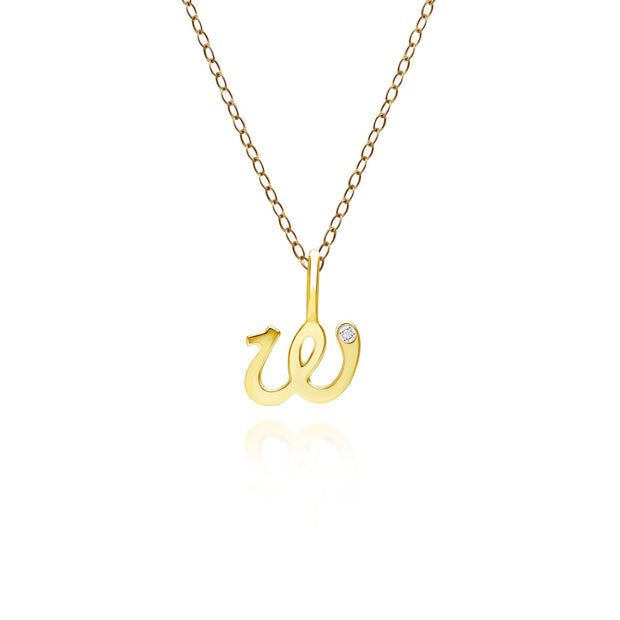 Pendentif Alphabet Lettre W en Or Jaune 9ct avec Diamant