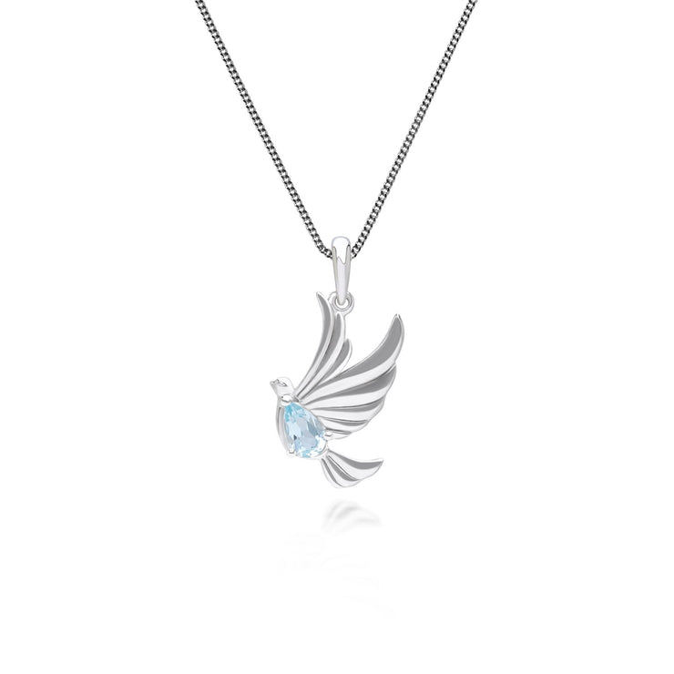 Collier ECFEW™ Creator Colombe en Argent 925 Doré à l'Or Fin avec Topaz Bleue