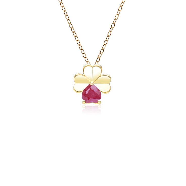 Pendentif Trèfle Gardenia en Or Jaune 9ct avec Rubis