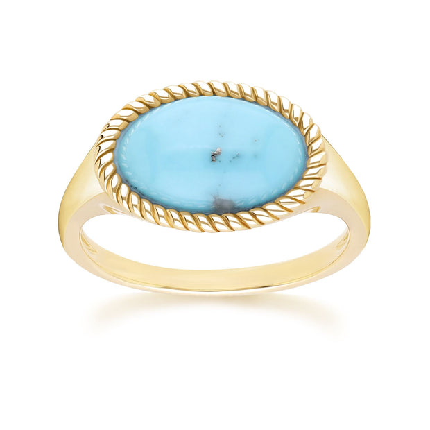 Bague classique avec turquoise ovale en or jaune 9 carats