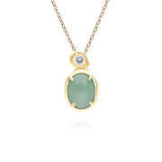 Pendentif Irrégulier en Argent Sterling Doré à l'Or Fin avec Jade Verte Teinte Ovale et Topaze