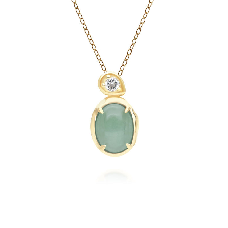 Pendentif Irrégulier en Argent Sterling Doré à l'Or Fin avec Jade Verte Teinte Ovale et Topaze