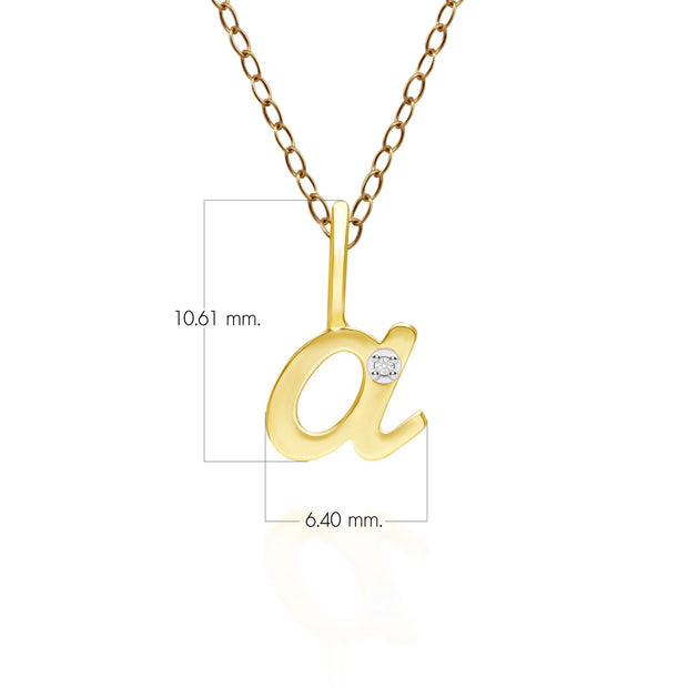 Pendentif Alphabet Lettre A en Or Jaune 9ct avec Diamant