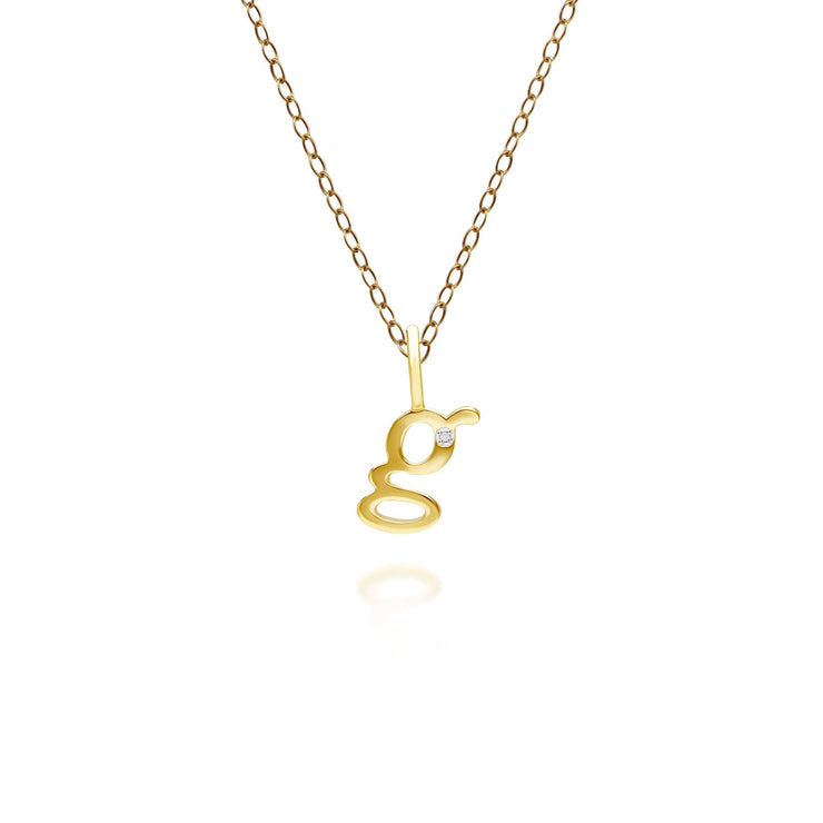 Pendentif Alphabet Lettre G en Or Jaune 9ct avec Diamant