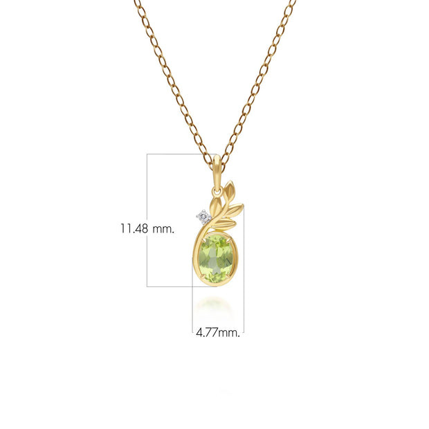 Pendentif O Leaf en Or Jaune 9ct avec Péridot et Diamant