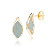 Boucles d'oreilles Clou Classique avec jadéite verte marquise en or jaune 9 carats