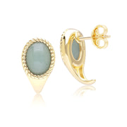 Boucles d'oreilles pendantes ovales Classique en or jaune 9 carats avec jadéite verte
