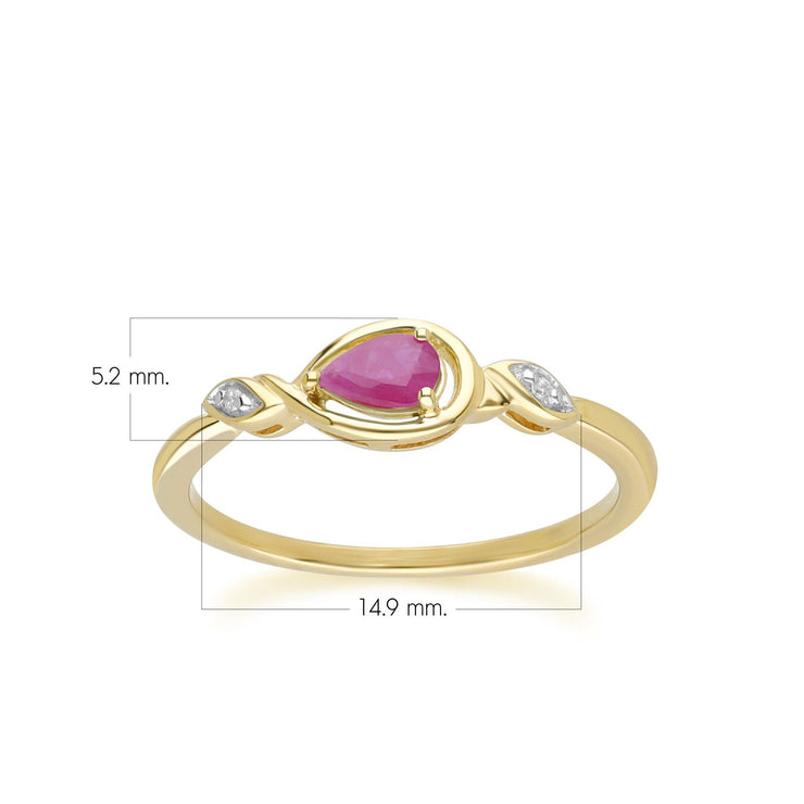 Bague Classique en Or Jaune 9ct avec Rubis Poire et Diamants