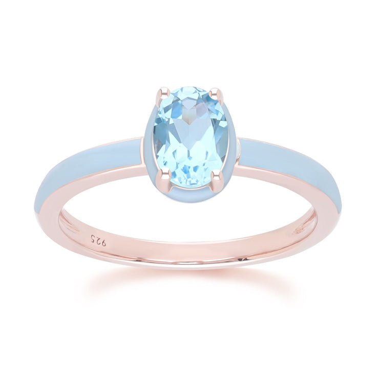 Bague Siberian Waltz En Émail Bleu Et Topaze Bleu Ovale En Or Vermeil Rose