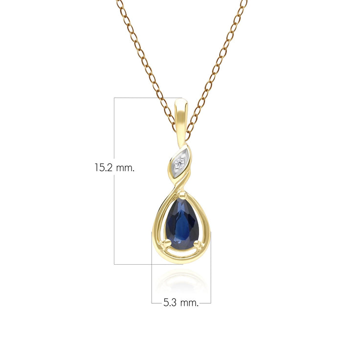 Collier Pendentif Classique en Or Jaune 9ct avec Saphir Poire et Diamants