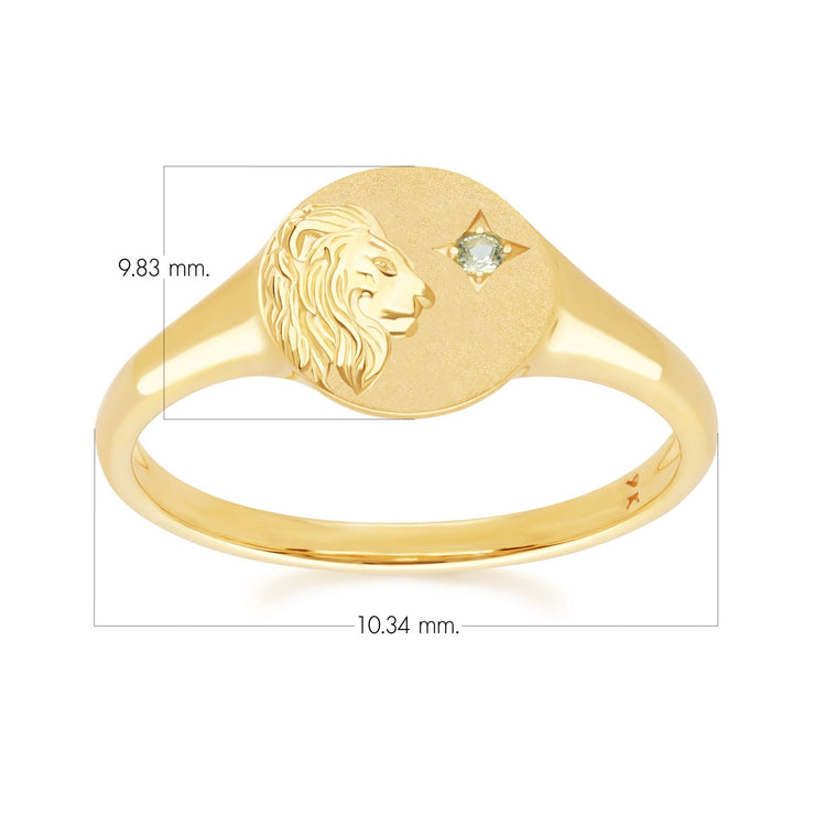 Bague Chevalière Zodiaque Lion en Or Jaune 9ct avec une Péridot