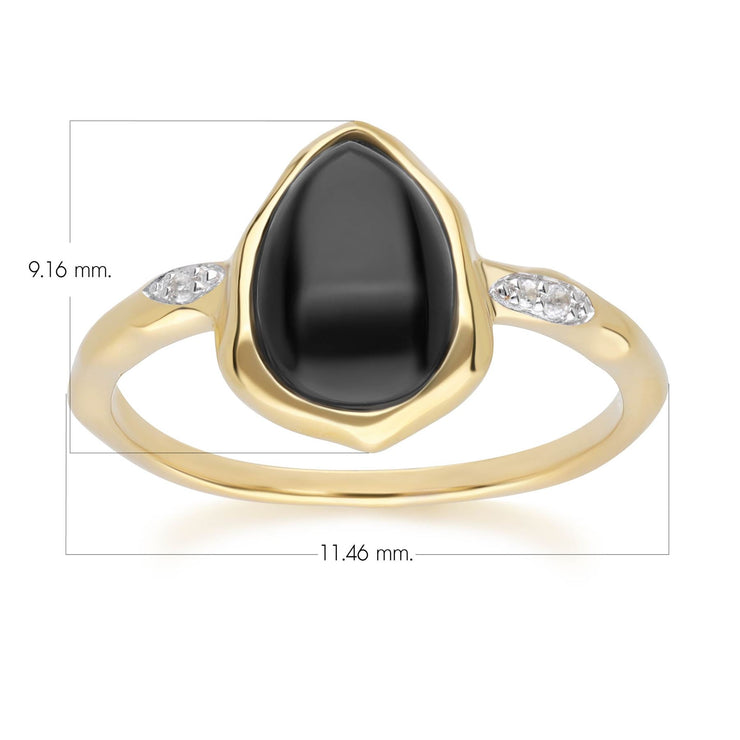 Bague Irrégulier en Argent Sterling Doré à l'Or Fin avec Onyx Noire et Topaze