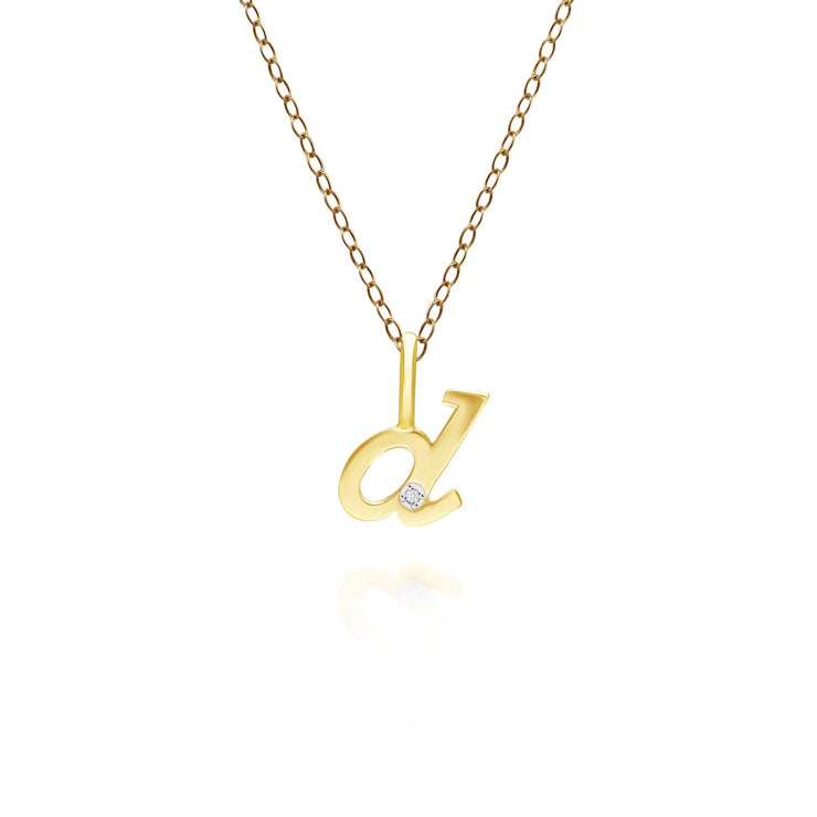 Pendentif Alphabet Lettre D en Or Jaune 9ct avec Diamant