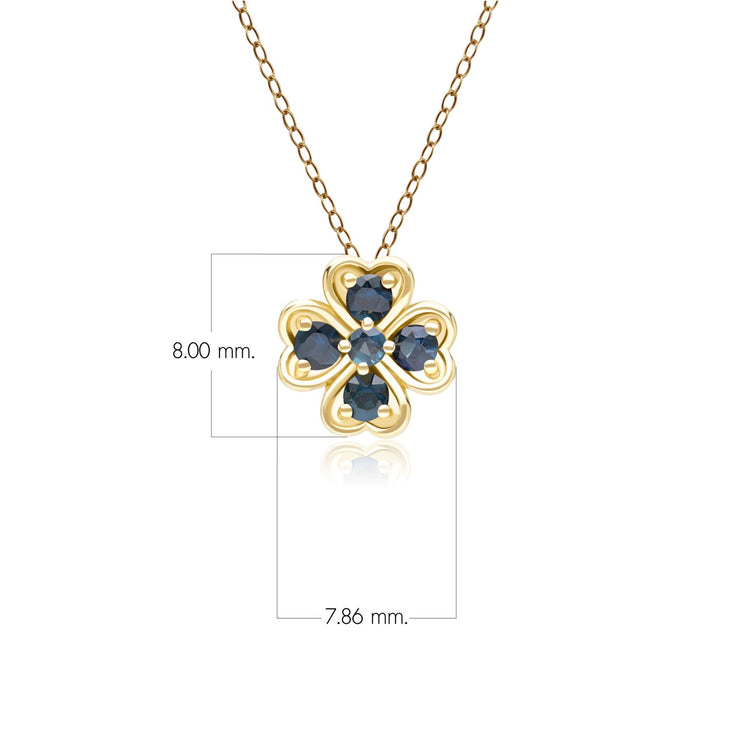 Pendentif Trèfle Gardenia en Or Jaune 9ct avec Saphir Rond