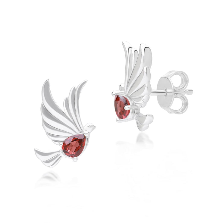 Boucles d'Oreilles Clou ECFEW™ Creator Colombe en Argent 925 Doré à l'Or Fin avec Grenat