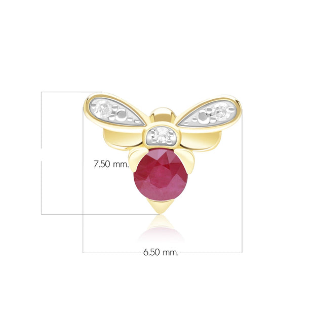 Broche Abeille Style Honeycomb en Or Jaune 9ct avec Rubis et Diamant