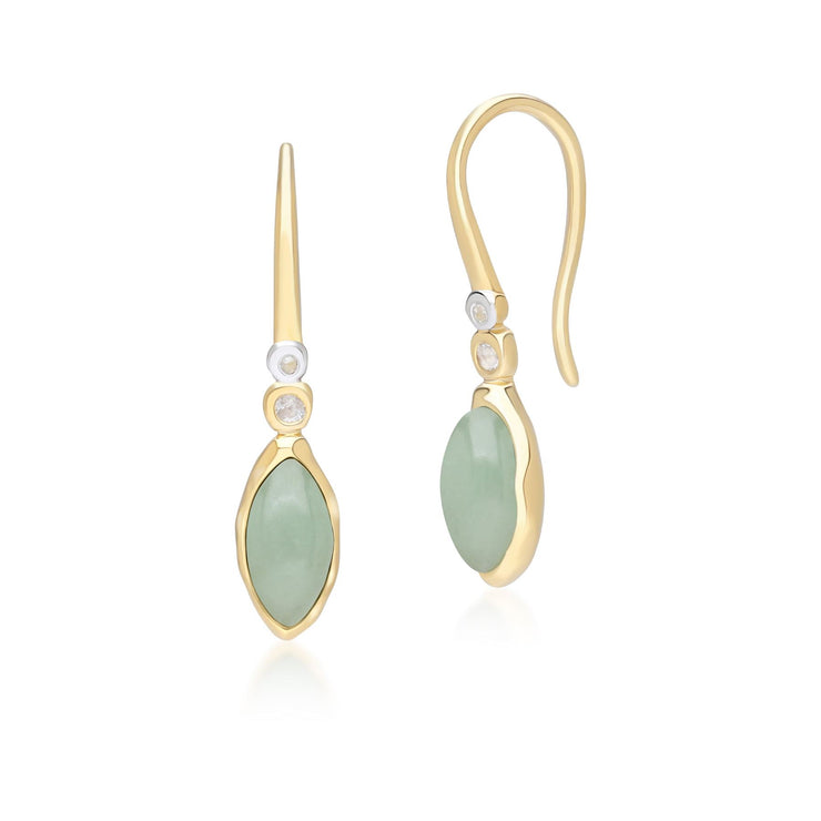 Boucles d'Oreilles Pendantes Irrégulier en Argent Sterling Doré à l'Or Fin avec Jade Verte Teinte Marquise et Topaze