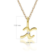 Pendentif Alphabet Lettre X en Or Jaune 9ct avec Diamant