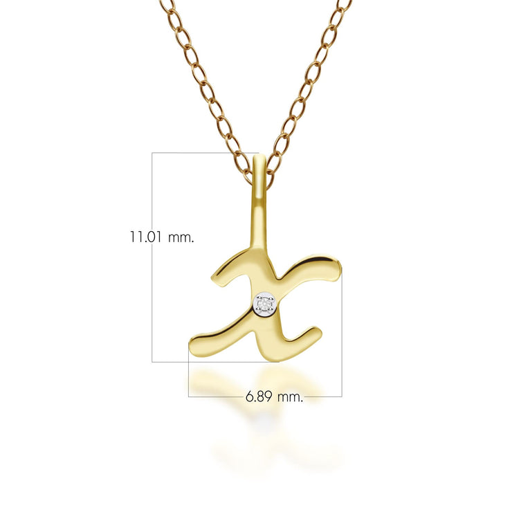 Pendentif Alphabet Lettre X en Or Jaune 9ct avec Diamant