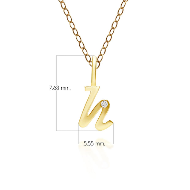 Pendentif Alphabet Lettre H en Or Jaune 9ct avec Diamant