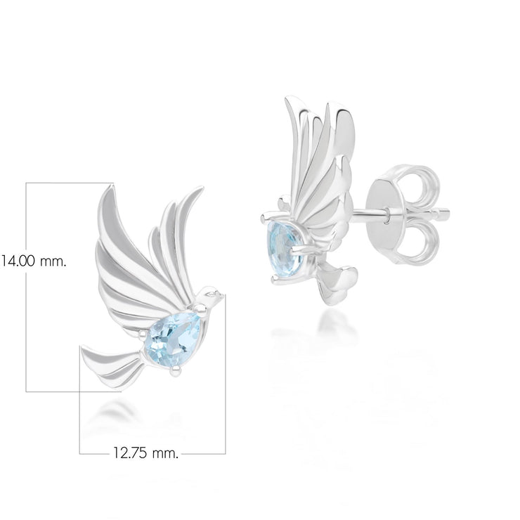 Boucles d'Oreilles Clou ECFEW™ Creator Colombe en Argent 925 Doré à l'Or Fin avec Topaz Bleue