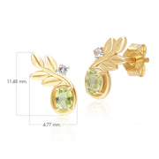 Boucles d'Oreilles Clou O Leaf en Or Jaune 9ct avec Péridot et Diamant