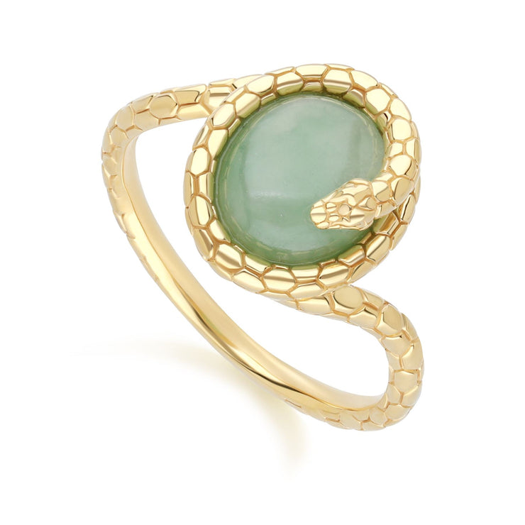 BAGUE ECFEW™ EN JADE SERPENT EN ARGENT STERLING DORÉ A L'OR FIN