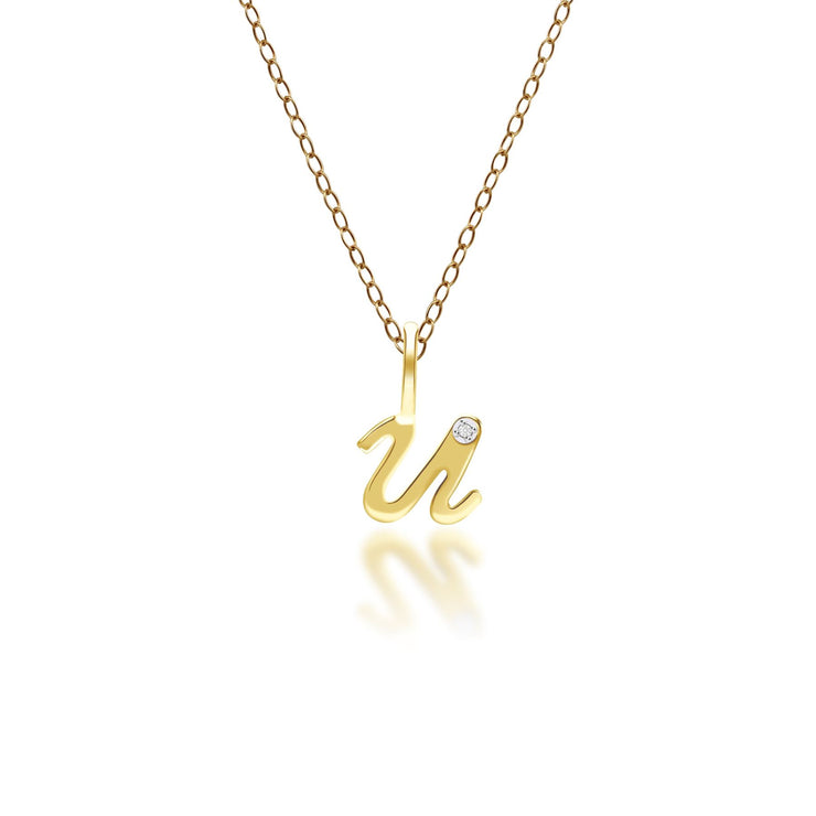 Pendentif Alphabet Lettre U en Or Jaune 9ct avec Diamant