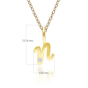 Pendentif Alphabet Lettre N en Or Jaune 9ct avec Diamant