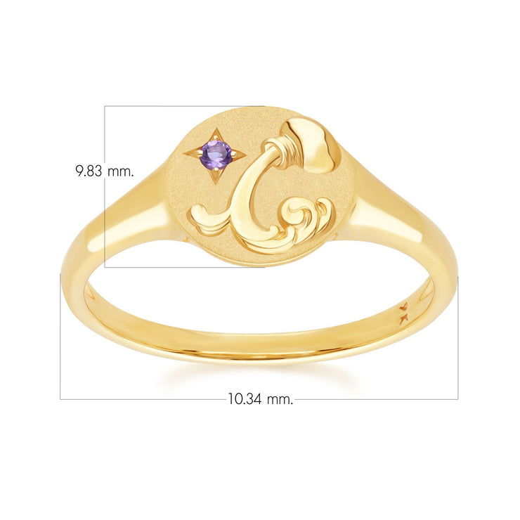 Bague Chevalière Zodiaque Verseau en Or Jaune 9ct avec une Améthyste