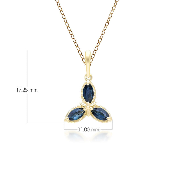 Pendentif Floral avec Saphir Marquise en Or Jaune 9ct
