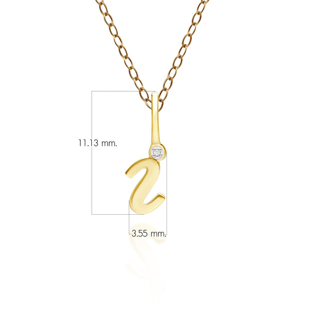 Pendentif Alphabet Lettre I en Or Jaune 9ct avec Diamant