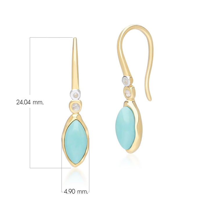 Boucles d'Oreilles Pendantes Irrégulier en Argent Sterling Doré à l'Or Fin avec Turquoise Marquise et Topaze